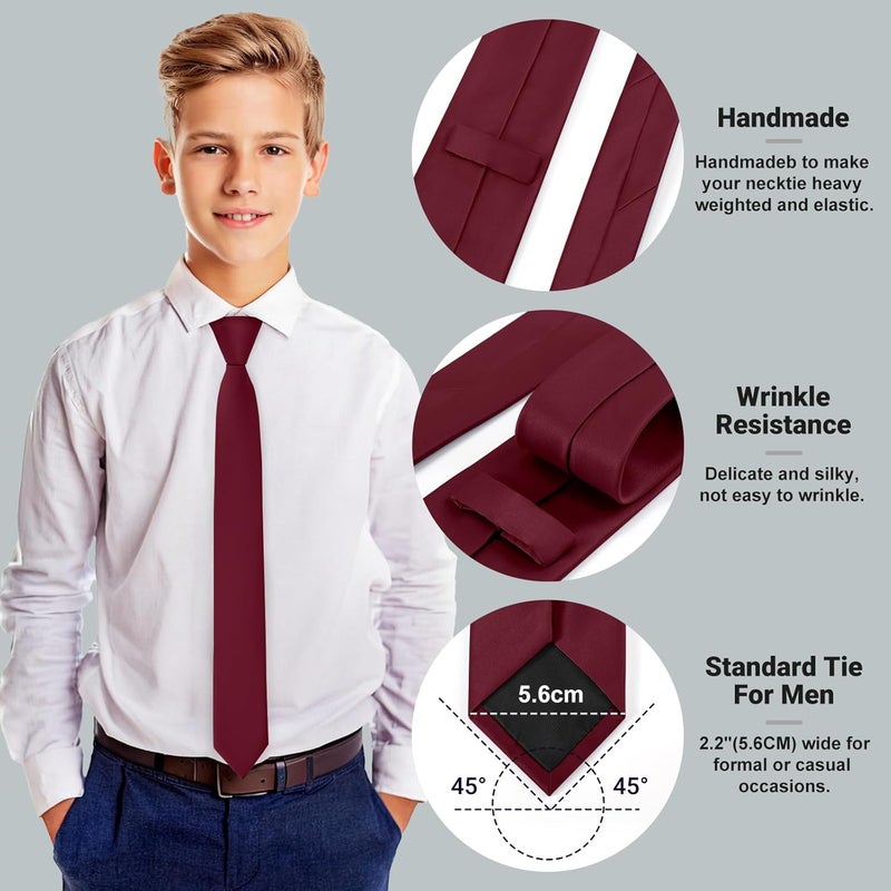 Junmaxroad Store Boys Black Tie Satin Solid Color Necktie for Teen Wedding School Graduation with Gift Box - Image 4